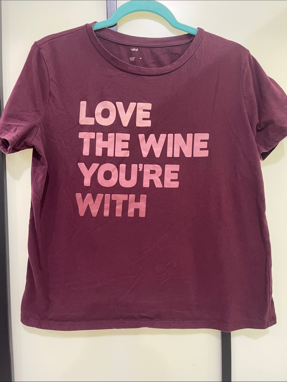 Ina Burgundy Short Sleeve Tee with Pink Graphic